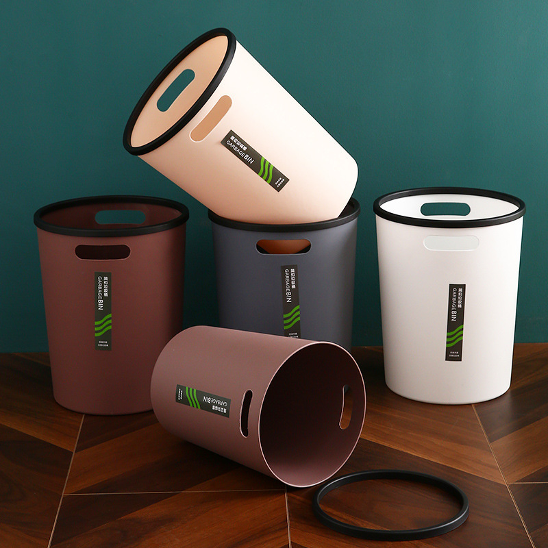 Simple Portable Trash Bin Household Living Room Kitchen Bathroom Office Trash Bin Large Trash Bin with Pressure Ring