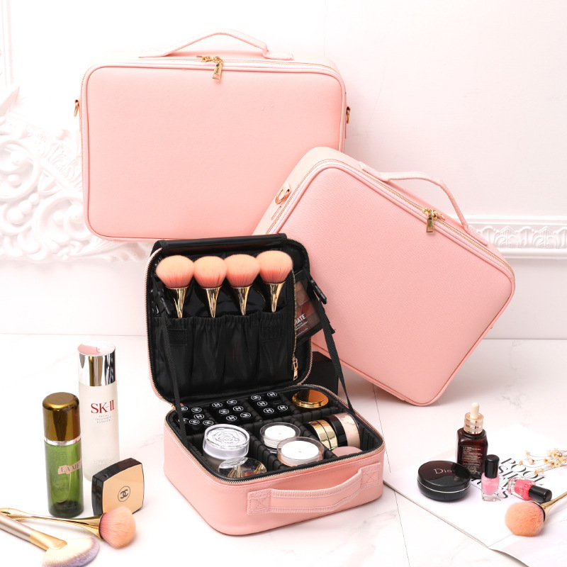 Pu Rosa uñas belleza cosméticos caja de almacenamiento viaje portátil ins estilo maquillaje artista maquillaje bolsa de almacenamiento