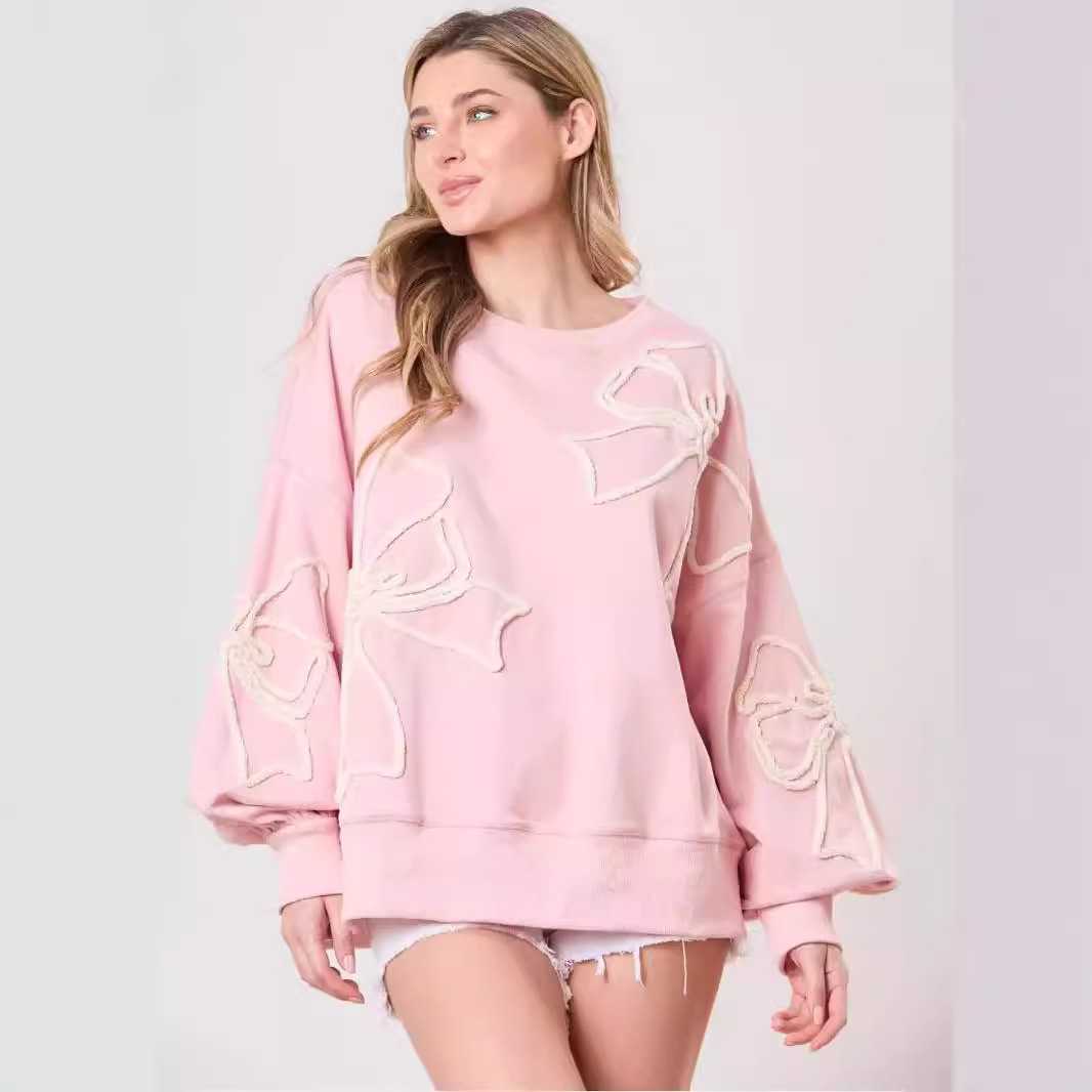 Women's Clothing 24 summer hot selling models independent station casual bow mid length sweatshirt for women_voghion.com