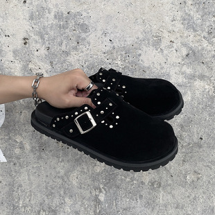 Handmade Cow Suede Birkenstock Shoes, Punk Rivets, Thick Soles, Raised Toe Caps, Slip-On Old Money Style Cowhide Mule Shoes