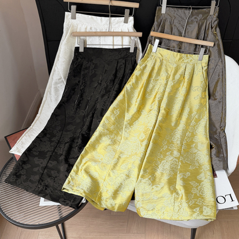 2026 Hot-Selling Trendy Jacquard New Chinese Style Elastic High-Waisted Slimming Wide-Leg Pants Versatile Nine-Point Pants for Women 2026 Hot-Selling Trendy Jacquard New Chinese Style Elastic High-Waisted Slimming Wide-Leg Pants Versatile Nine-Point Pants for Women