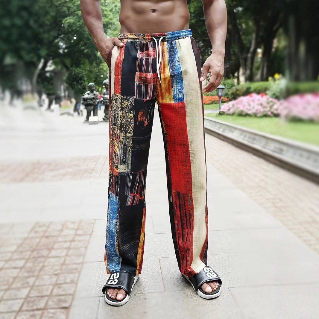 Factory Direct Wholesale Cross-Border Amazon Men's 3D Printed Loose Straight-Leg Long Pants Vacation Beach Pants Casual Versatile