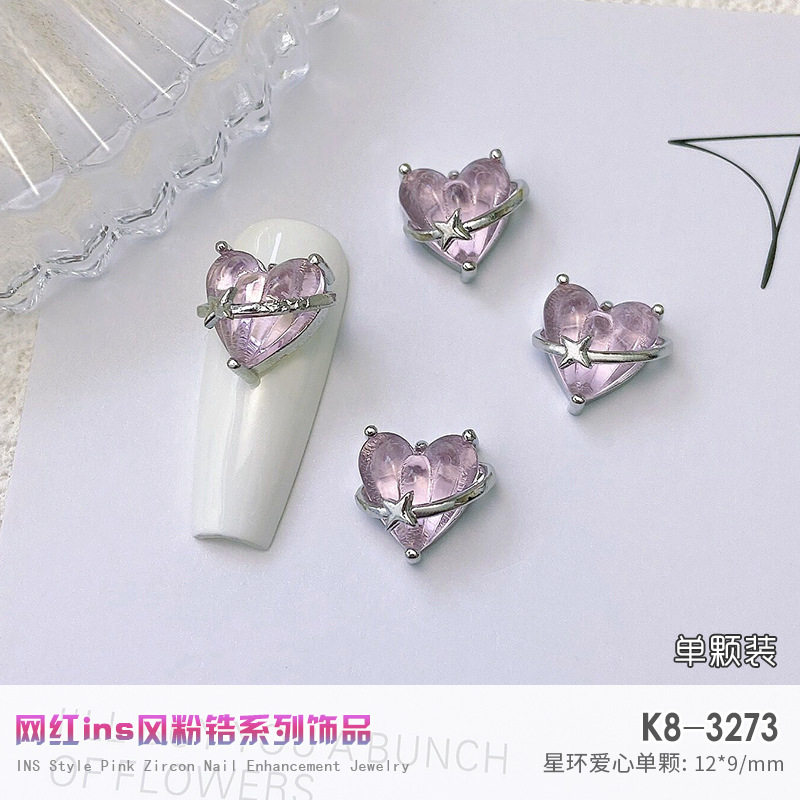 Nuevo LZ nail metal real circón joyería de lujo completo diamante corazón plata arco cadena de metal taladro de uñas