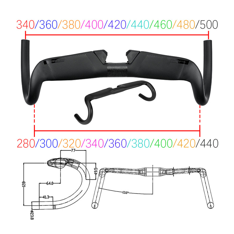 Balugoe Carbon Fiber 13-Degree Road Bike Handlebars with Internal Cable Routing for Fixed-Gear Track Bikes