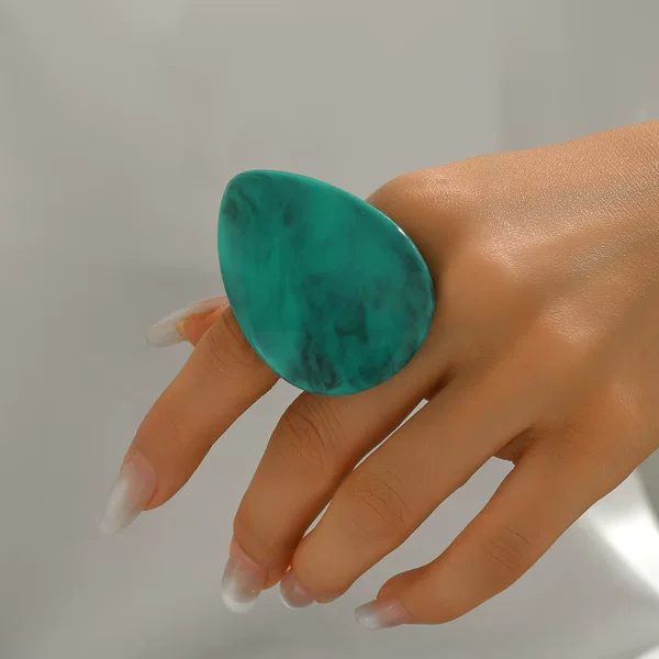 Cross-Border New Product Retro Water Drop Type One-Size-Fits-All Ring Niche Design Trendy Personality Unique Turquoise Ring
