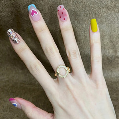 Fresh and Cute Girl Style Wearable Nails with Love Sparkle Spots Mid-Length Removable Nail Stickers Wholesale