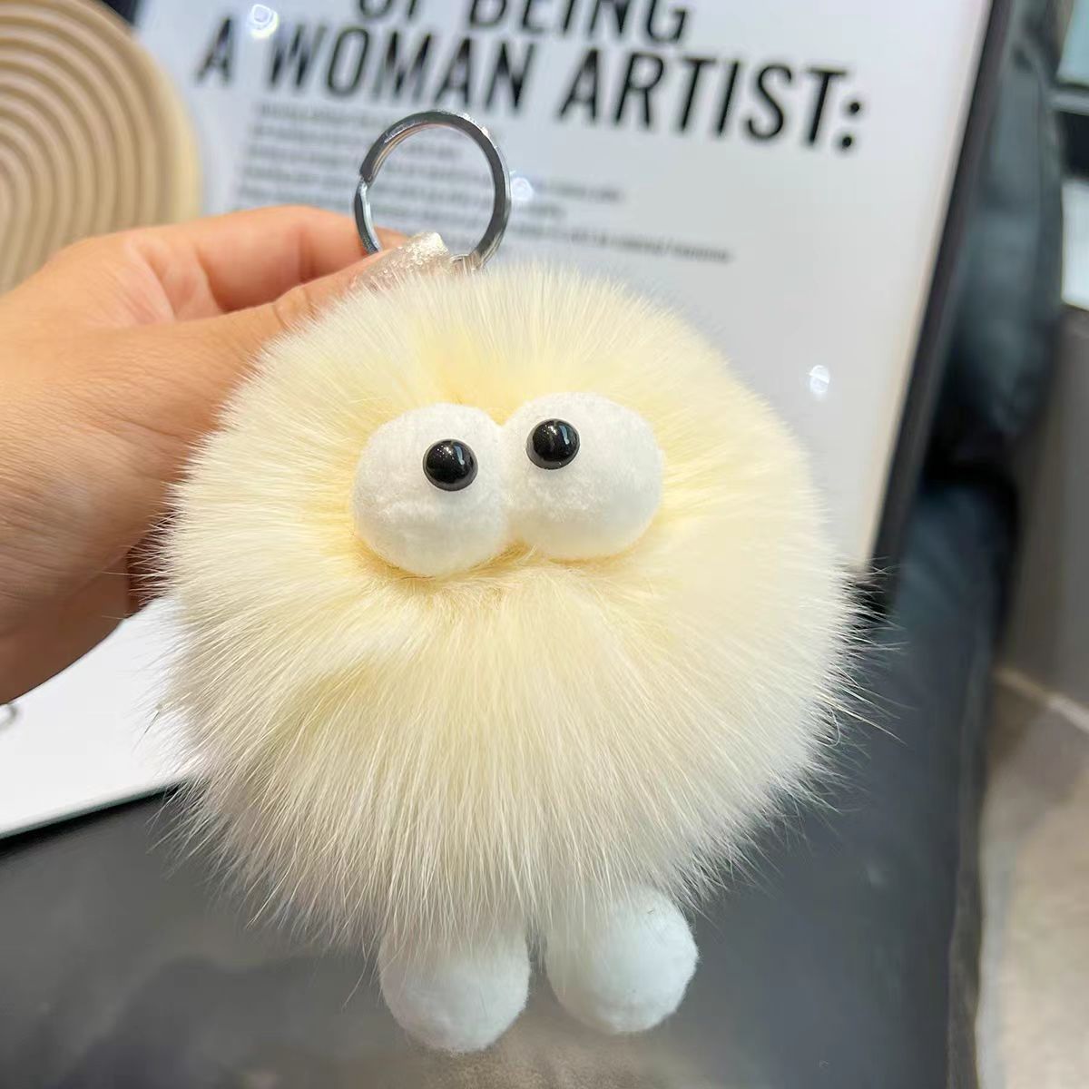 Cute pelo de zorro pequeña bola de carbón coche llavero colgante en elfo peluche bolso colgante regalo
