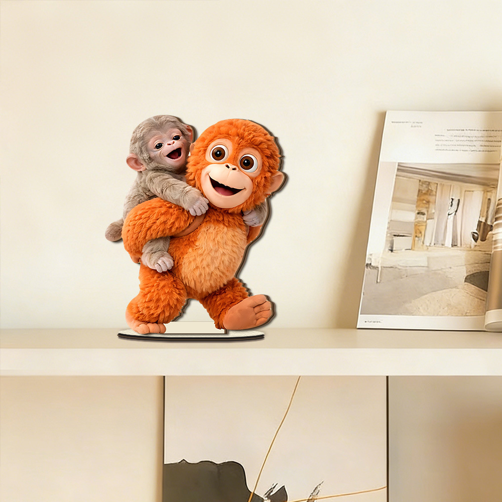 Gorila rojo amor abrazo 2D adornos de madera planos adornos creativos para el hogar