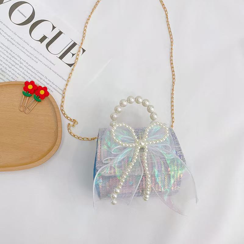 Hermosa mochila de niña pequeña moda de moda mochila portátil, princesa dama mochila de perlas, mochila de hombro