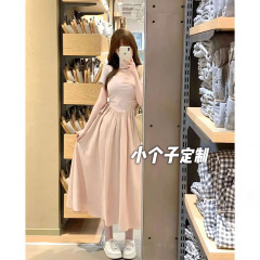 150 小さな半袖フレンチジェントルスタイルスクエアネックドレス女性のウエスト A ラインスプライシングミッドレングスバージョン XS 背の高い夏