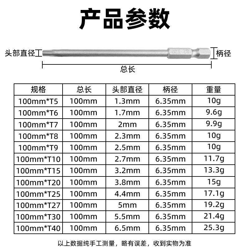 强磁梅花批头空心起子头1/4六角柄电批头电动风批螺丝刀S2高硬度