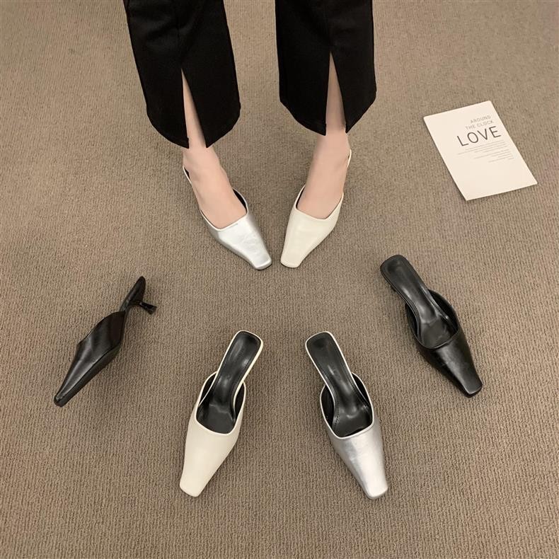 Women's slippers square toe stiletto heels
