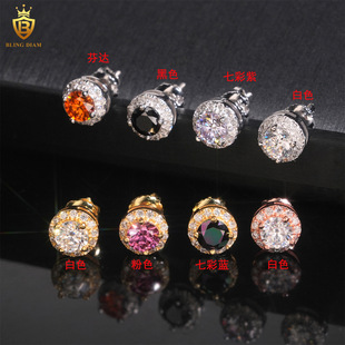European and American Cross-Border New Hot-Selling S925 Silver Inlaid Colorful Moissanite Round Earrings Wholesale Supply Simple Earrings