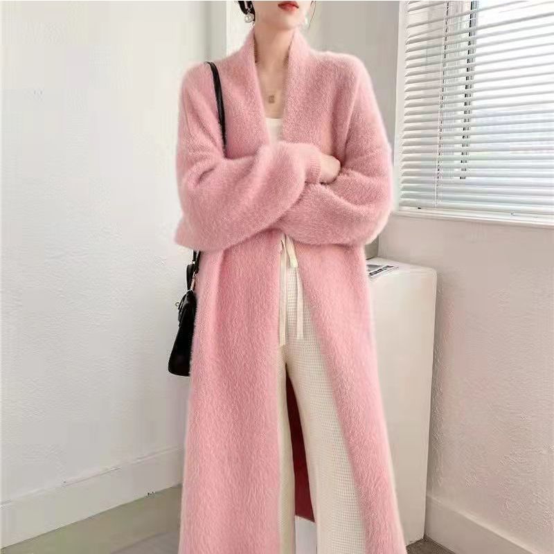 秋冬新款女韩版慵懒风水貂绒时尚宽松蝙蝠衫大码加长款针织开衫