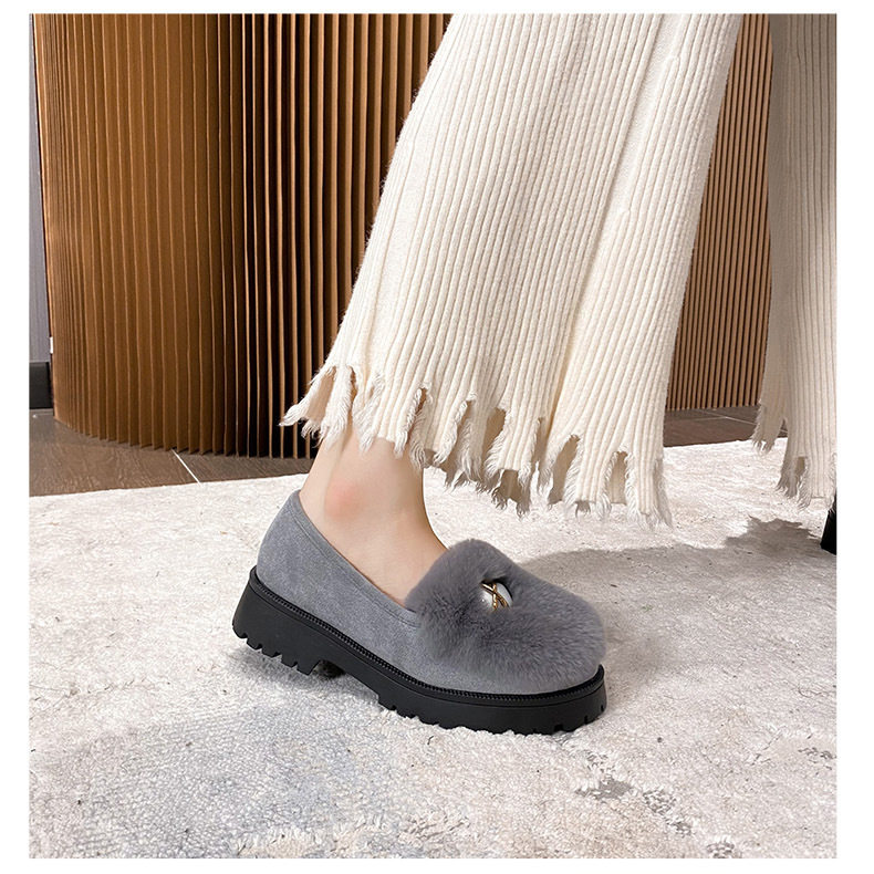 Giày búp bê nữ lót lông giữ ấm đế dày gót 3-5 cm — Màu xám, Màu đen chi tiết 22