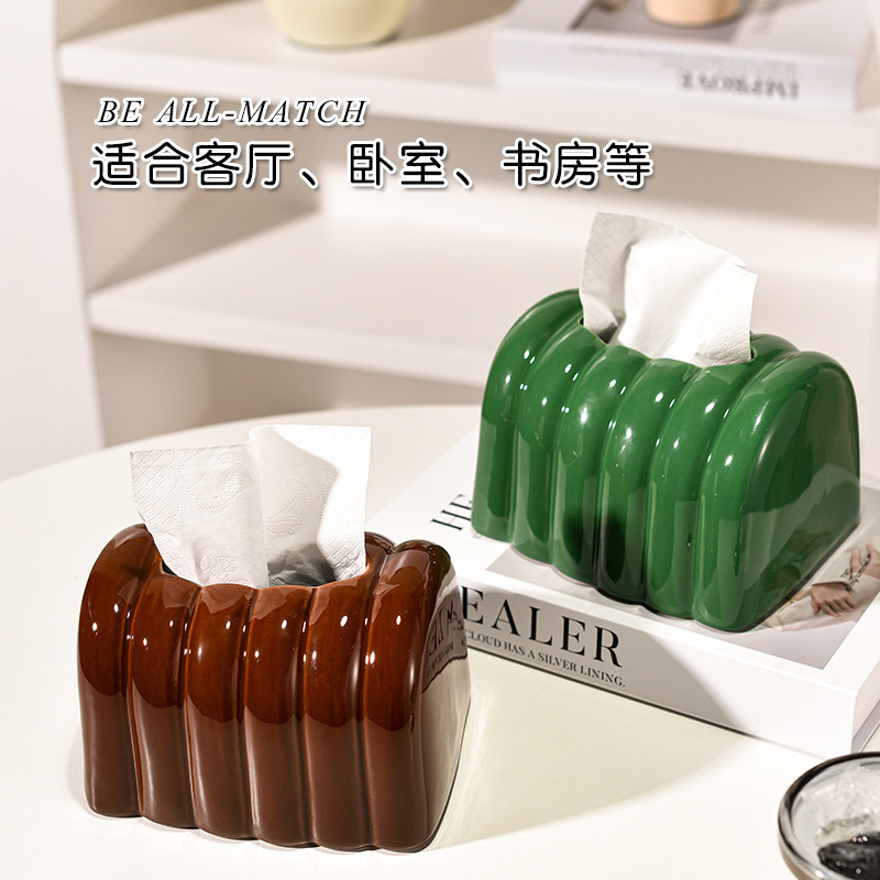 客厅陶瓷纸巾盒高级感抽纸盒高颜值餐巾收纳盒桌面创意摆件装饰品|undefined