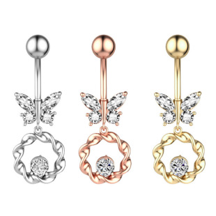 Amazon cross-border e-commerce new butterfly zircon navel ring navel nail piercing jewelry spot second navel ring