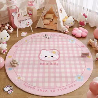 卡通可爱Kitty圆形卧室床边地毯少女心亲肤防滑易打理地毯可代发