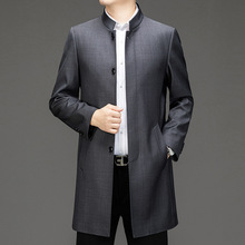 高端男士风衣外套秋冬季中长款公务员夹克商务休闲中老年爸爸装潮