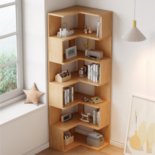 Corner Cabinet Bookcase Solid Wood Floor-To-Ceiling Storage Cabinet Corner Storage Cabinet Home Modern Simple Bookshelf Corner Storage Rack