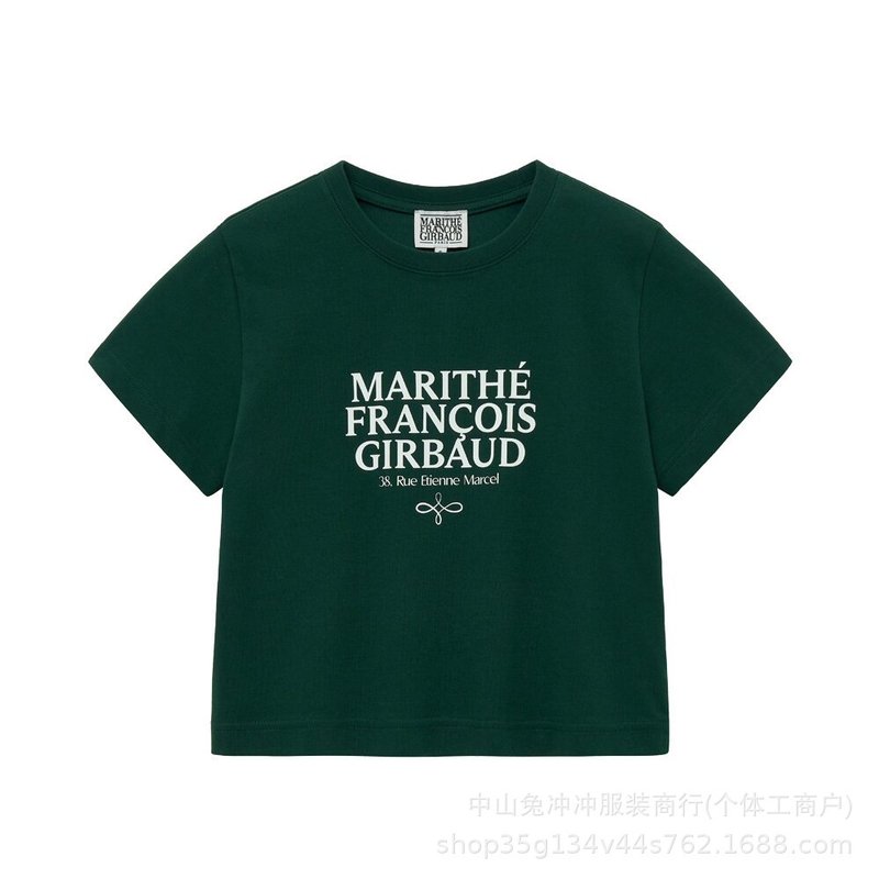 韩国marithe字母刺绣印花休闲正肩短袖男女同款重磅T恤一件代发潮|undefined