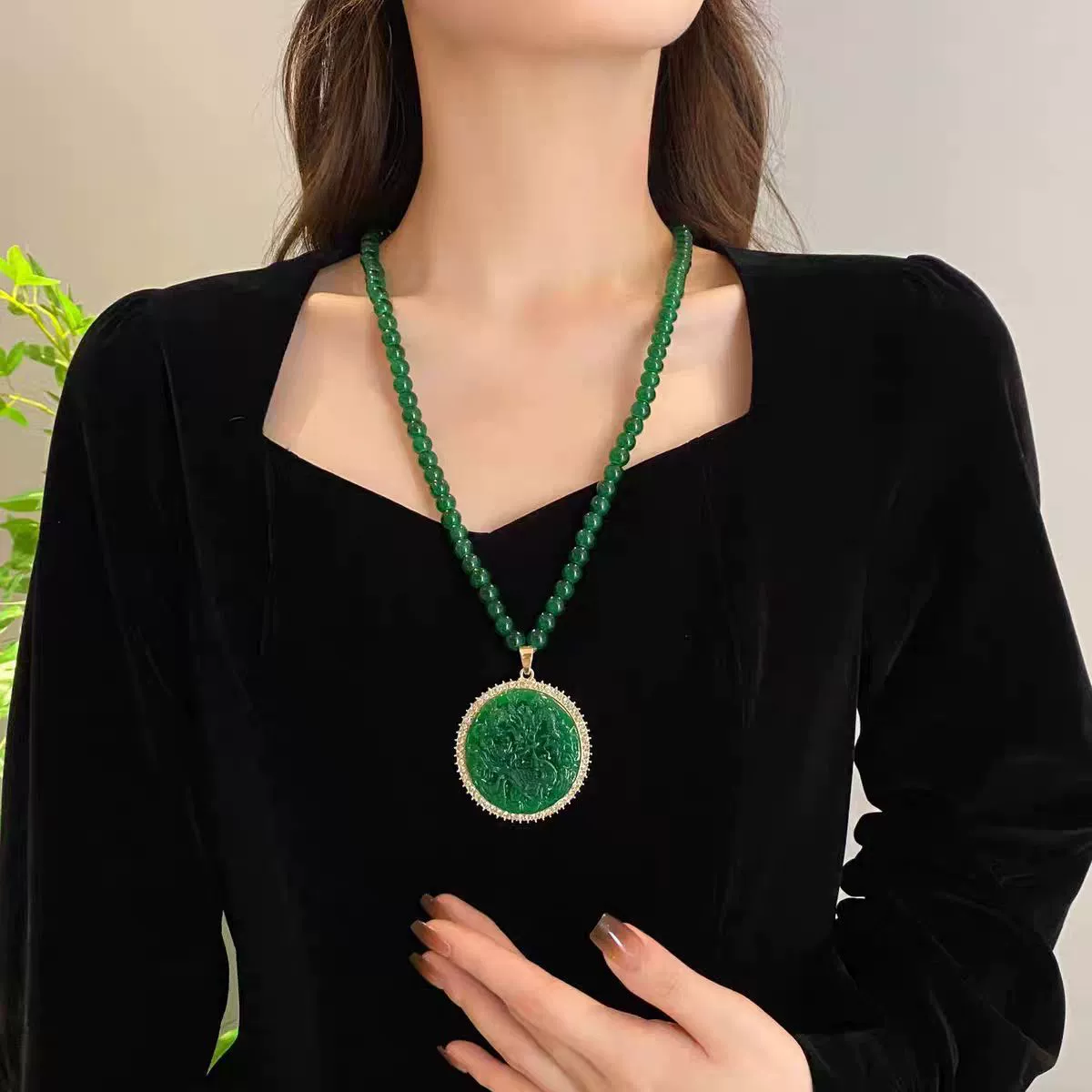 Новое в китайском стиле изумрудное старое ожерелье женское длинное простое дикое осеннее и зимнее модное свитер цепочка подвеска аксессуар женский