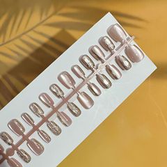 30片手工穿戴甲粉色鎏金菩提拉提手工光療高級感輕奢風格甲片