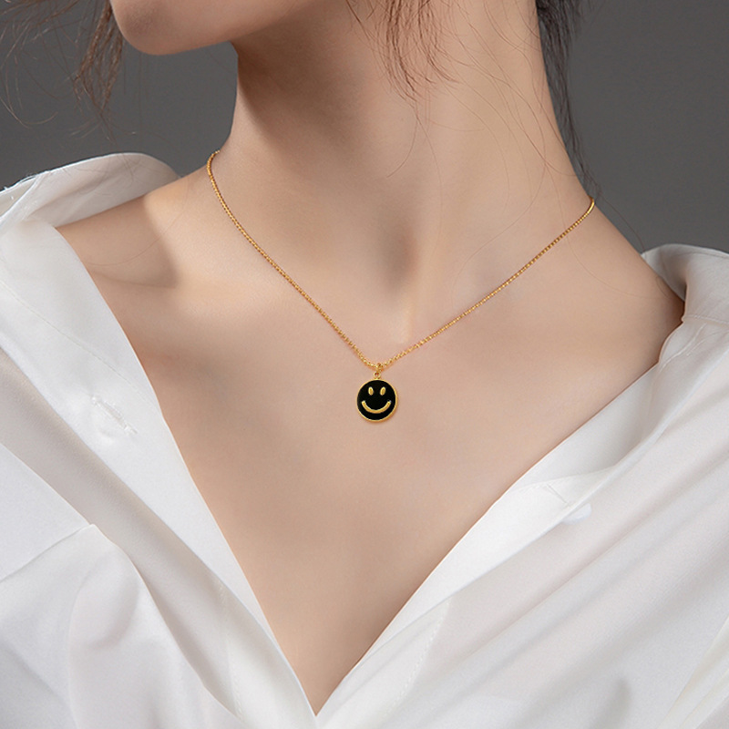 Smiley Face Inlay Shell Stainless Steel Necklace