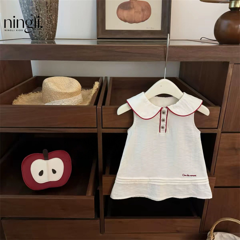 【Ningli】Super Cute! Korean Children's Clothing for Girls, Sweet Academy-Style Birthday Princess Dress with a Turn-Down Collar