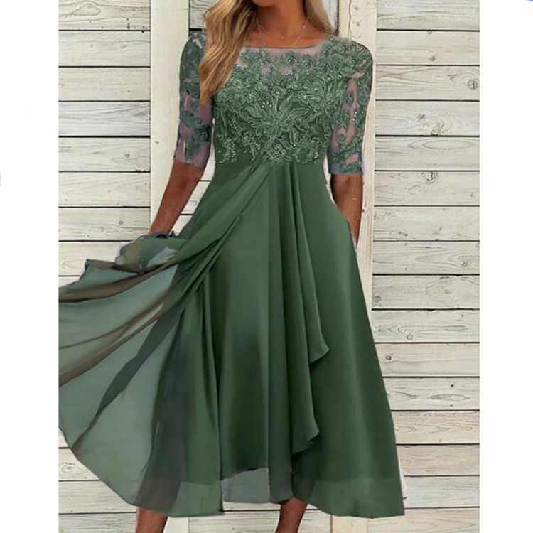 2025 estación europea transfronteriza vestido amazónico chiffon empalme encaje hueco vestido de dama de honor vestido de noche mujer