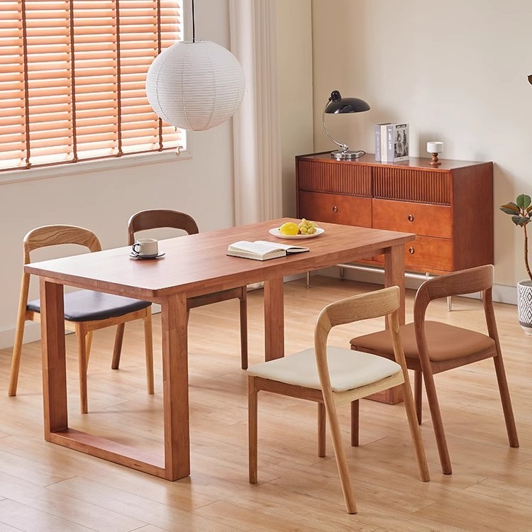 Comfortable Leisure Chair, Modern Minimalist Dining Room Chair with Backrest, Home Study Bedroom Solid Wood Dining Table and Chair, Mid-Century Style