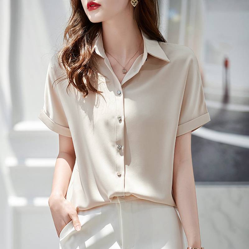 White Satin Short-sleeved Shirt Women's Summer Dress Professional High-end Elegant Satin Top Commuter Interview Shirt