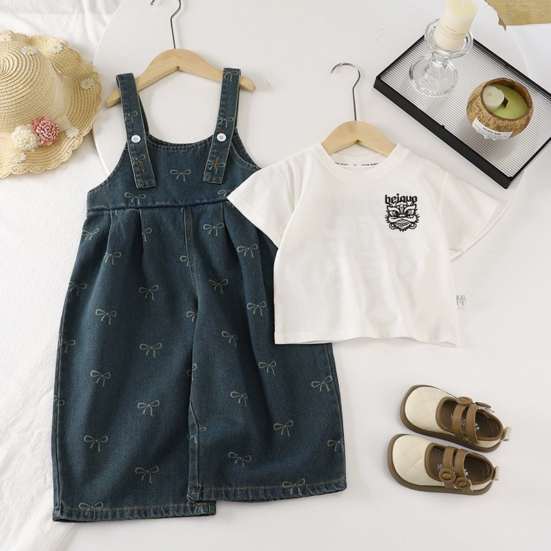 Джинсовый комбинезон для девочек старшего возраста, корейский стиль, повседневные брюки на подтяжках, комплект из двух предметов для девочек