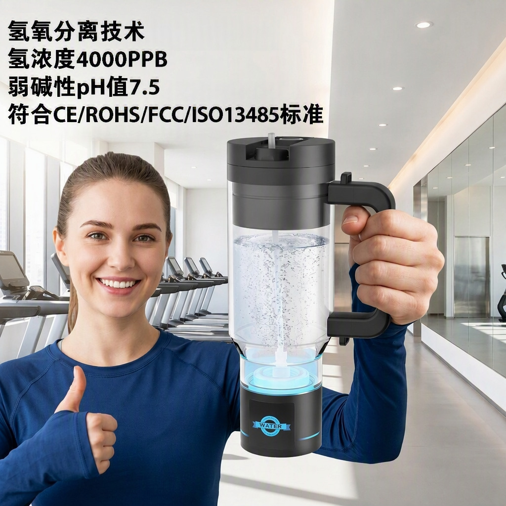 Cross-border supply of hydrogen-rich water bottles featuring hydrogen-oxygen separation technology, alkaline pH 7.5, and meeting international certification standards