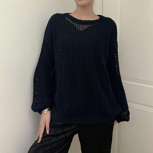 Leisure women's hollow knit sun shirt, loose, unique, draping, hollow cover top