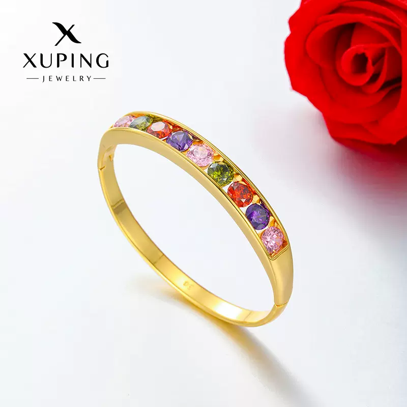 旭平新款镶嵌彩色锆石仿黄金轻奢高级感女士手镯时尚简约气质手饰