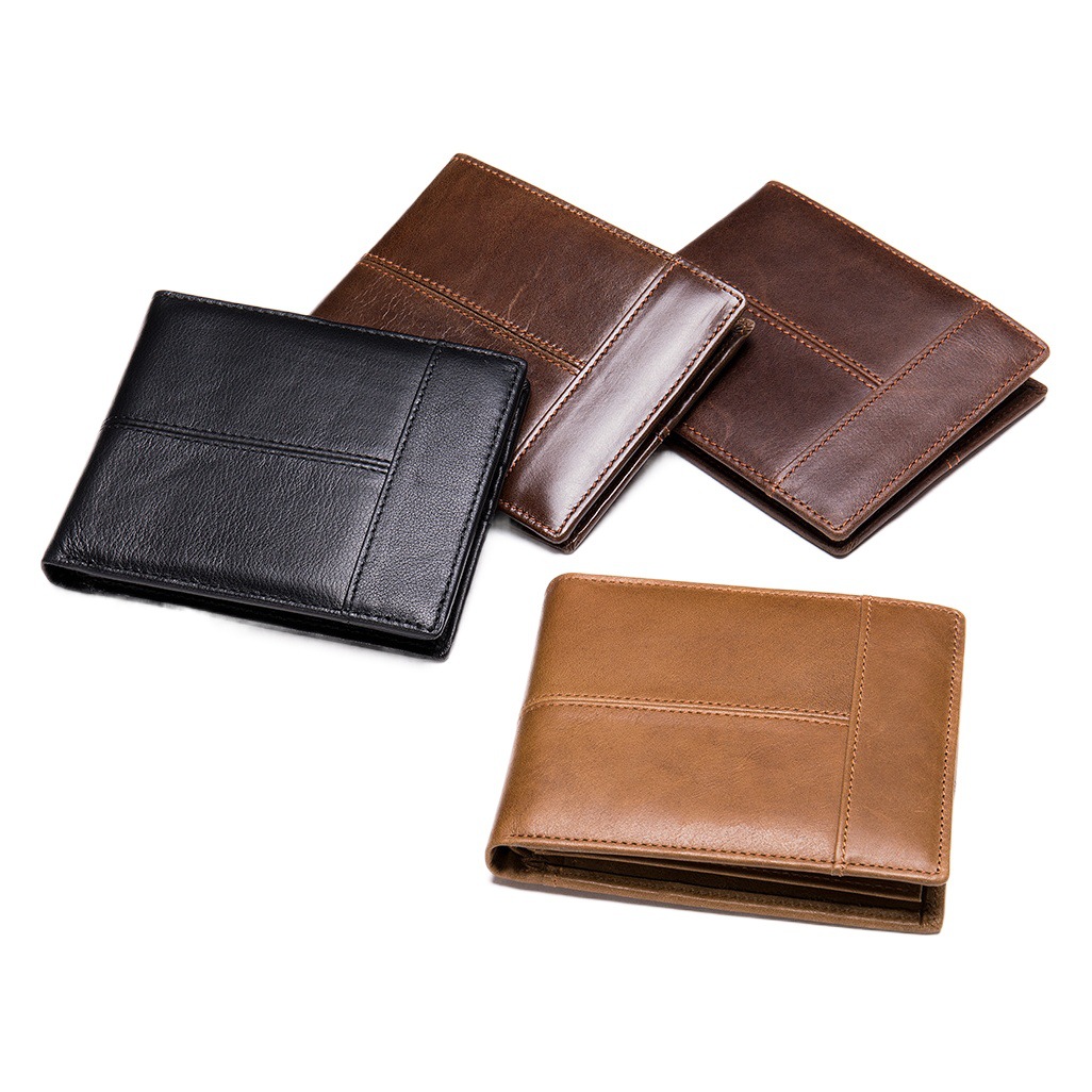 Genuine leather amazon men's vintage wallet thin cowhide genuine goods business anti-theft rfid wallet men's money clip