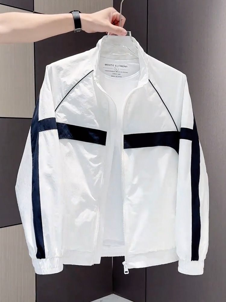 2025 Spring/Summer New Men's Color-Block Casual Jacket Lightweight Trendy Fashion Sun Protection Jacket