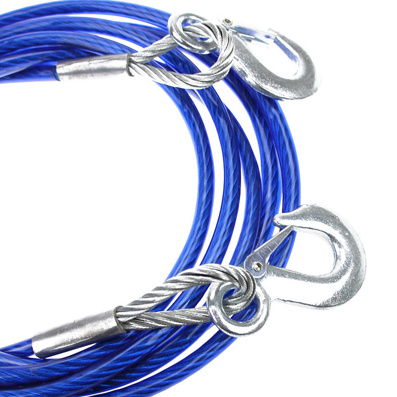 Car Steel Wire Tow Rope with Rubber-Coated Clamp Lock Buckle, Emergency Rescue Towing Rope, 4.5m Ton, 5.7m Ton Factory