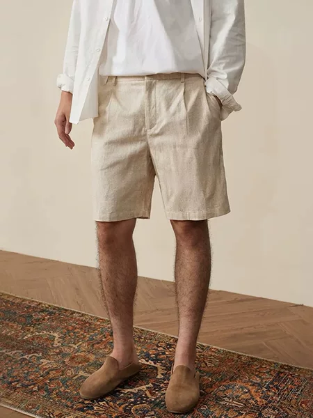 Italian-Style Light Luxury Old Money Style Linen Shorts for Men, Straight-Cut, Made from Xinjiang Cotton Blend, Versatile, Loose-Fitting, High-End Feel Pants