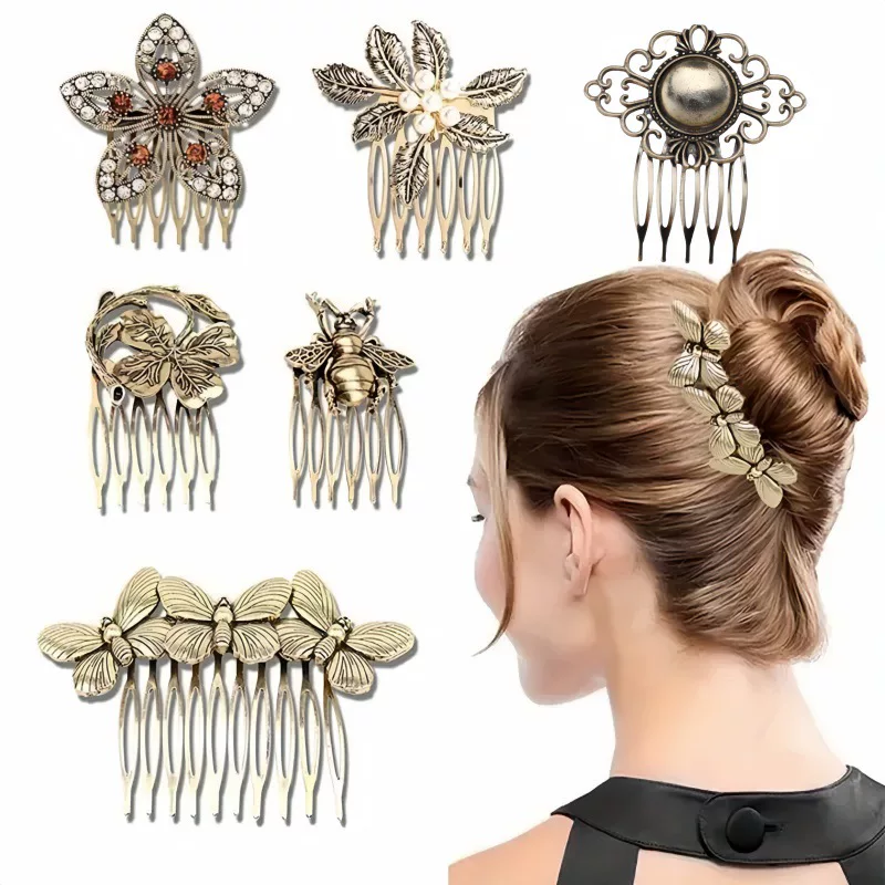 Retro hair accessory from pearl, European style, flowered