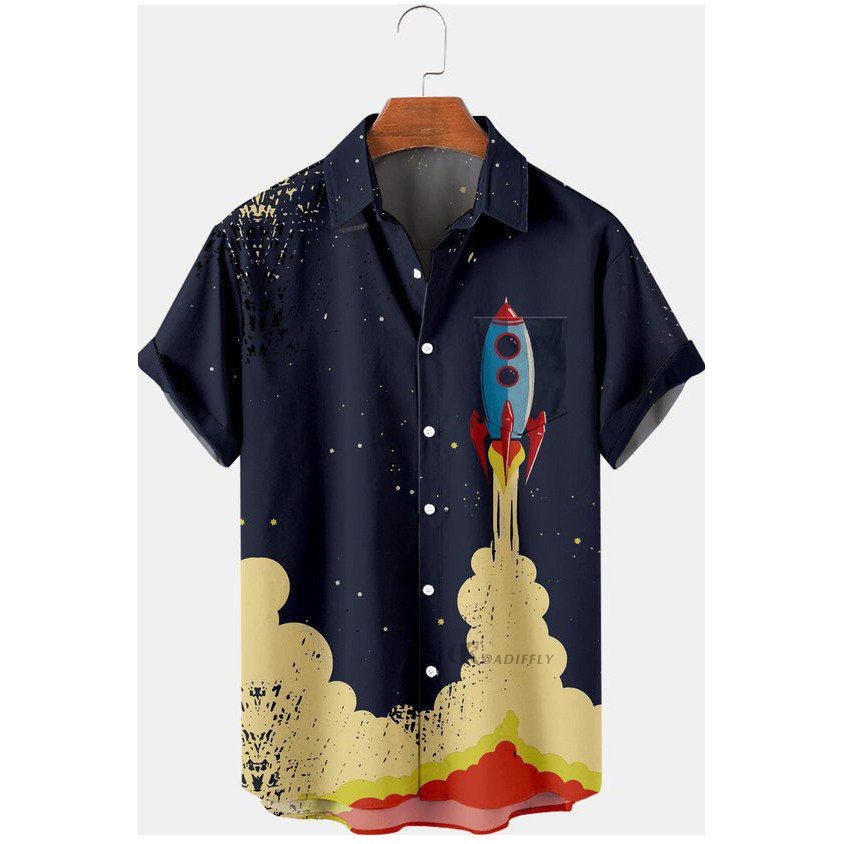 Hermosas camisas de verano de gran tamaño para hombres de estilo de Hong Kong con impresión digital, camisas casuales de manga corta, ventas directas de fábrica para hombres