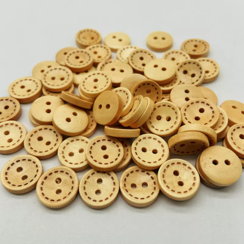 天然木头纽扣 木质两眼圆形虚线激光打标碗扣木制钮扣DIY服饰配件