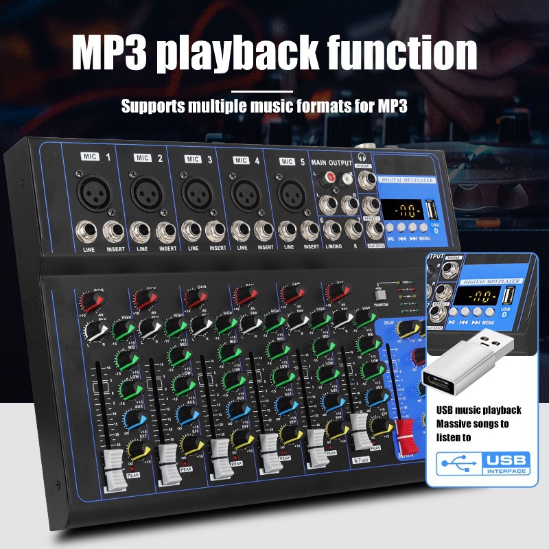 Mezclador de audio profesional pequeño F4, mezclador de DJ, escenario F7, equipo de altavoz de audio Bluetooth, exclusivo transfronterizo