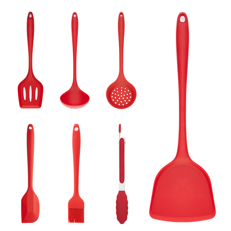 Personalizado set de siete piezas de cocina de silicona anti-deslizante anti-alta temperatura pala de cocina doméstica herramientas al aire libre image 6
