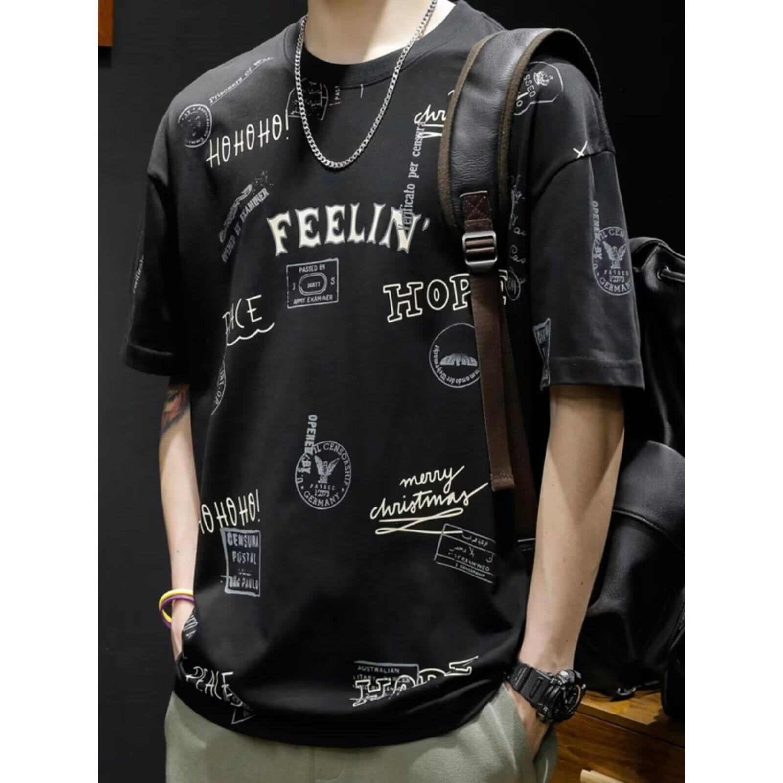 Camiseta de manga corta de verano impresa para hombres nueva marca de moda suelta ins camiseta de media manga retro de verano estudiantes coreanos
