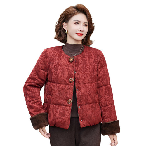 New satin cotton jacket, medium and old women's clothing, new Chinese cotton jacket, medium mother's winter coat, foreign style cotton coat