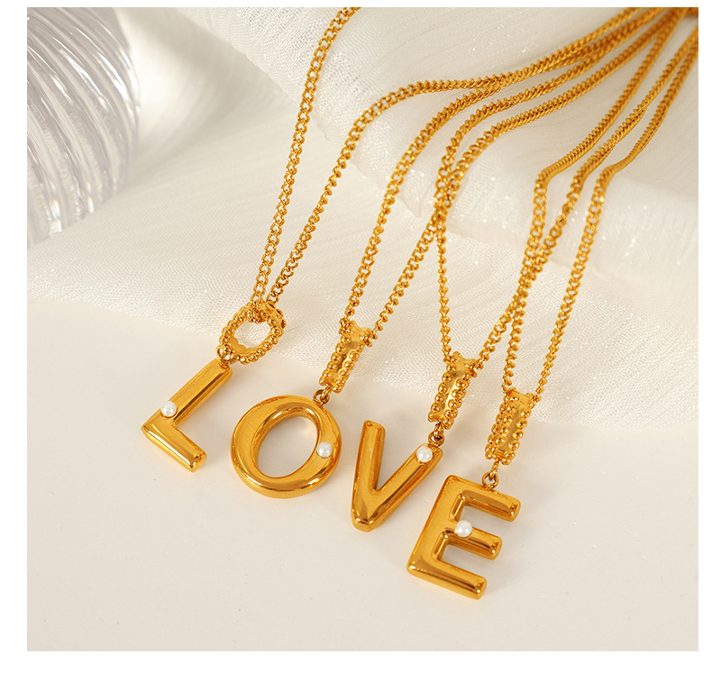 Titanium Steel Simple Style Inlay Letter Artificial Pearls Pendant Necklace display picture 11