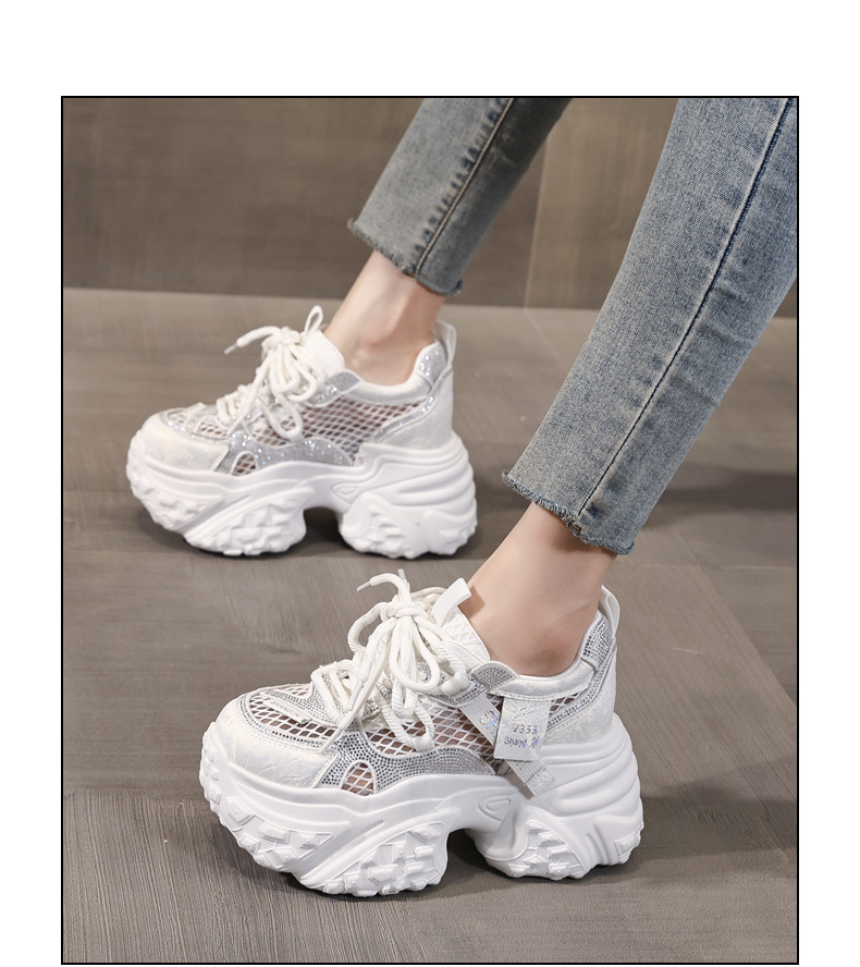 Giày sneaker nữ đế dày tăng chiều cao lưới thoáng khí phong cách daddy — màu trắng chi tiết 15