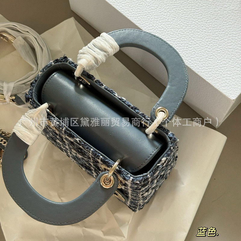 跨境外贸25新款D家手提mini毛呢戴妃包高级质感菱格单肩斜挎女包|undefined